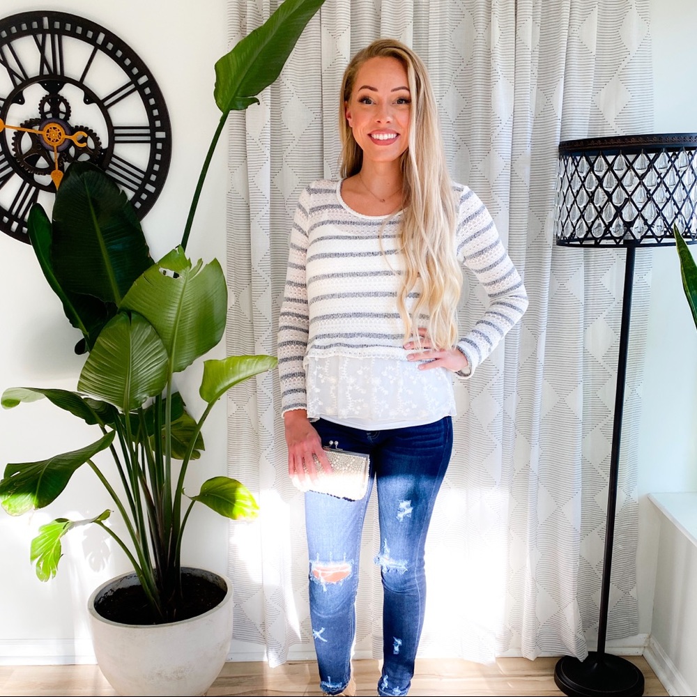 SOLD! Stripe and Lace Sweater